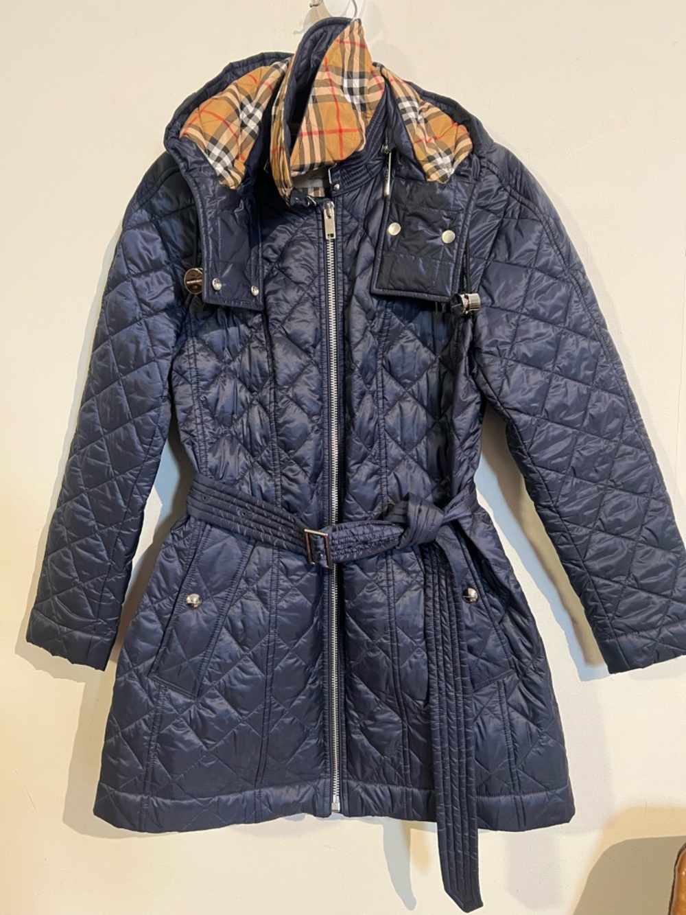 Burberry blue hooded quilted jacket